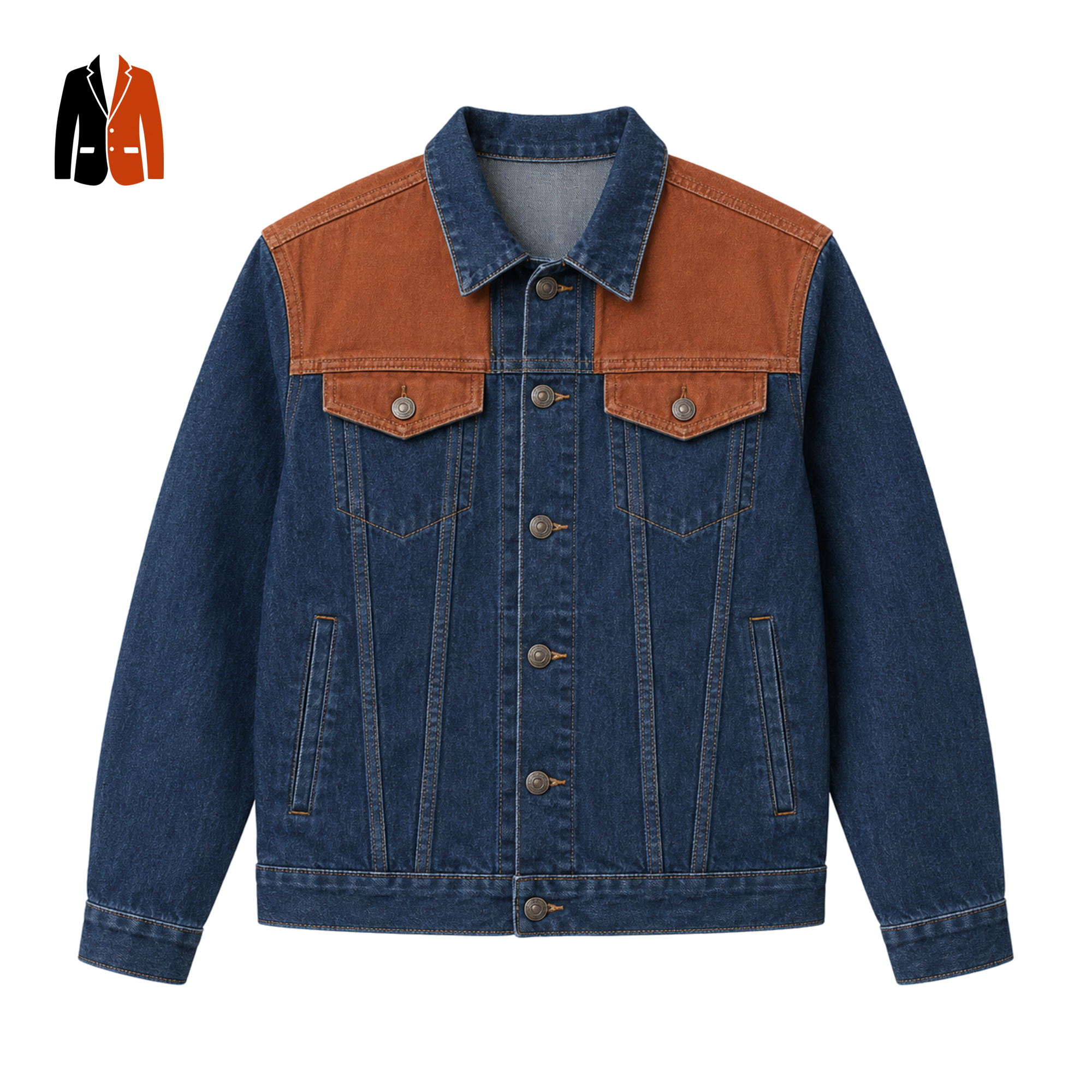 Blue Denim Trucker Jacket with Contrast Shoulder Panel