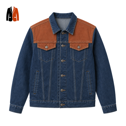 Blue Denim Trucker Jacket with Contrast Shoulder Panel