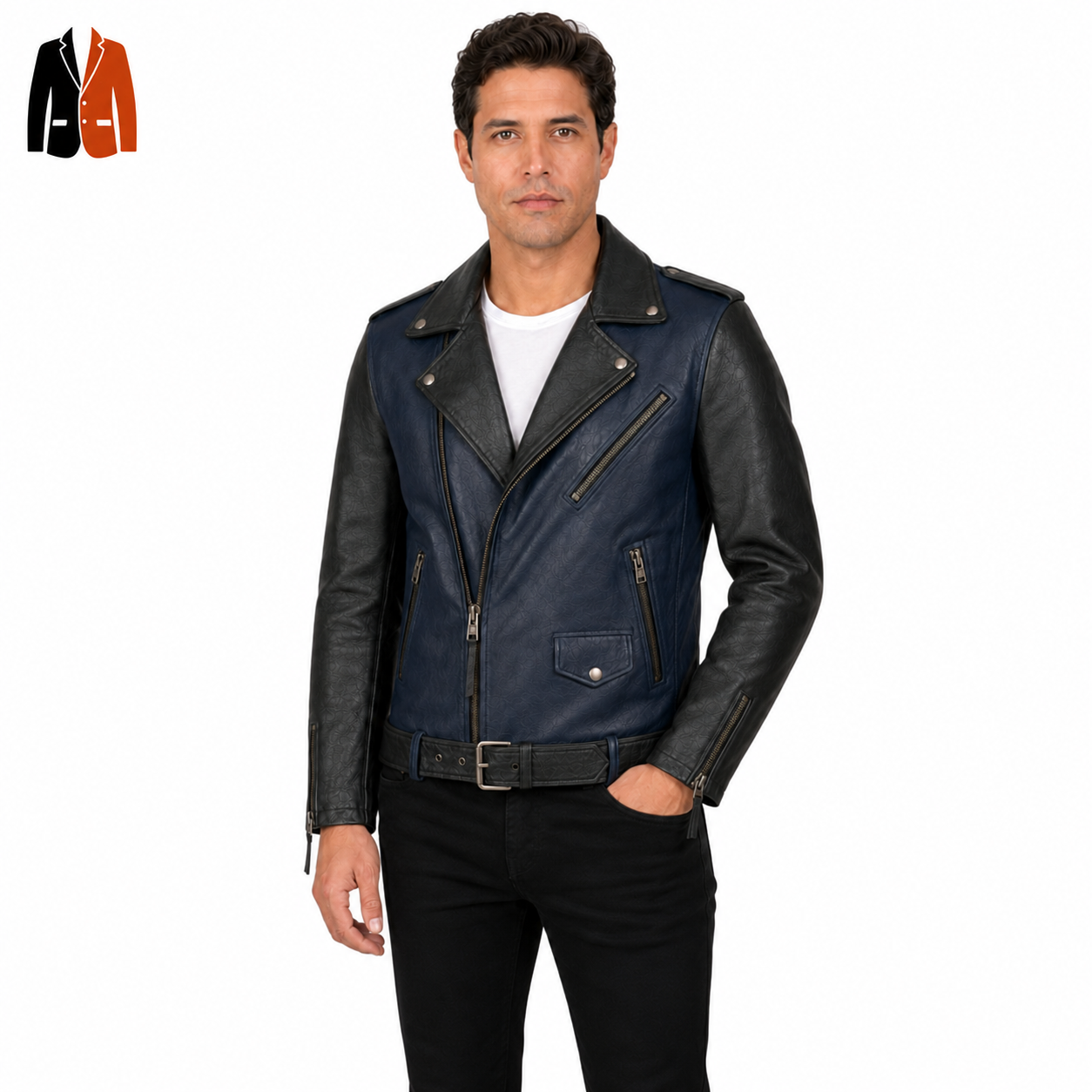 Navy Biker Jacket with Zipper Front