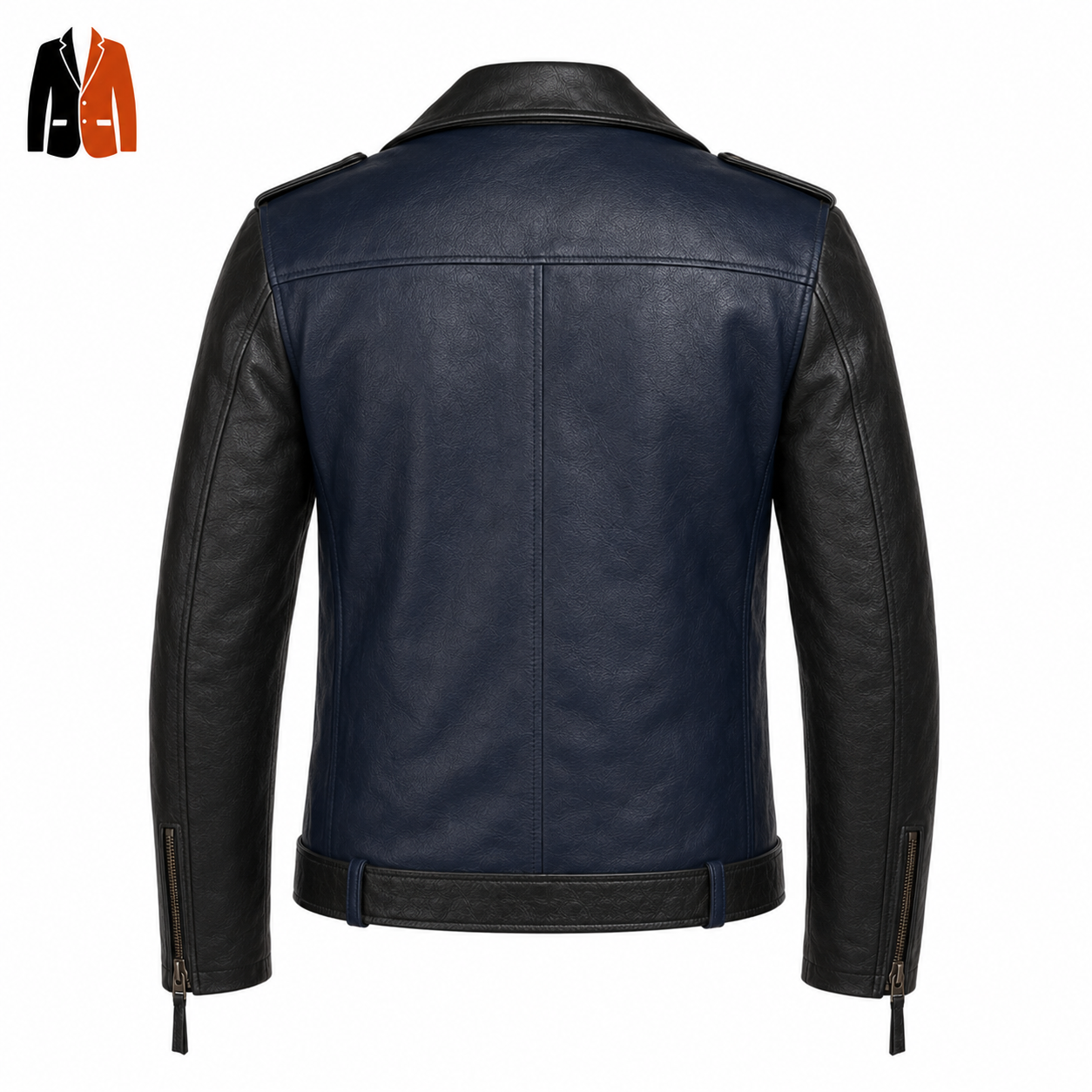 Navy Biker Jacket with Zipper Front