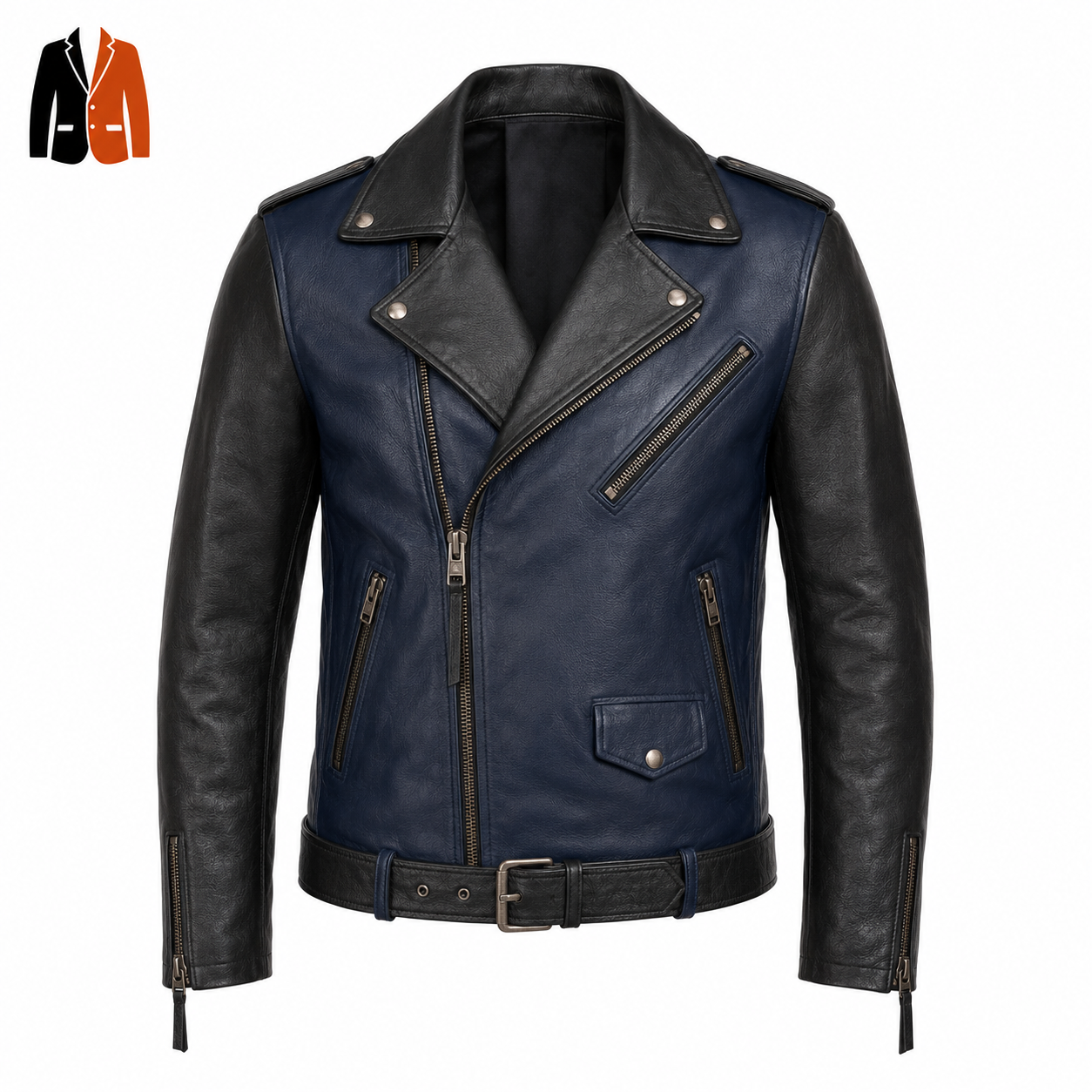 Navy Biker Jacket with Zipper Front