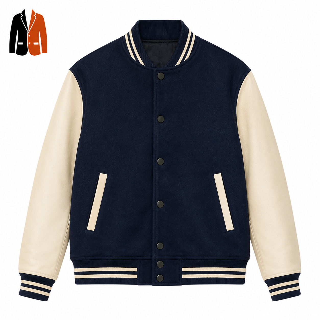 Navy Varsity Jacket with Contrast Sleeves