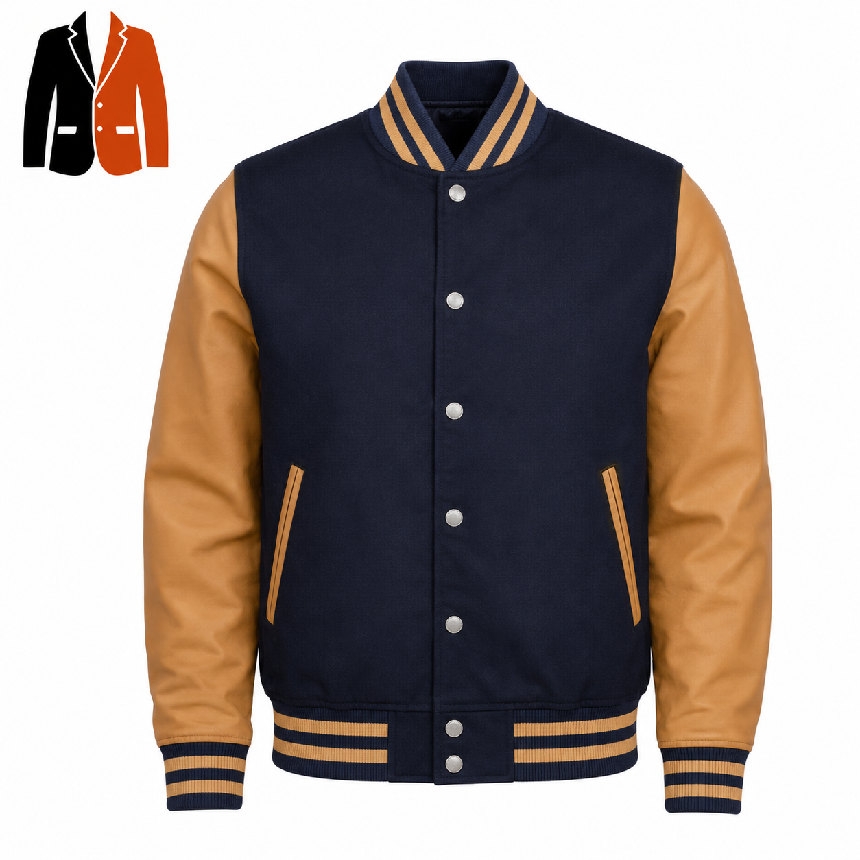 Navy Varsity Jacket with Contrast Sleeves