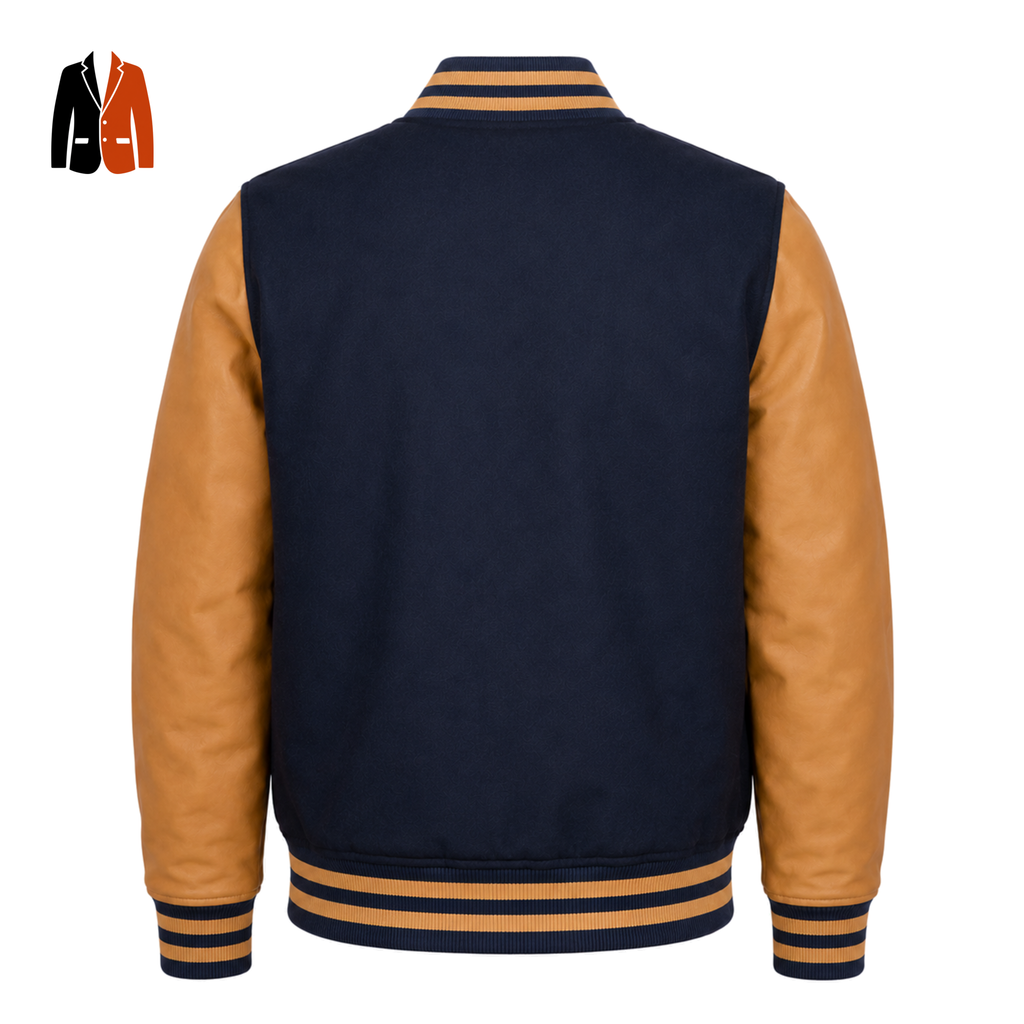 Navy Varsity Jacket with Contrast Sleeves