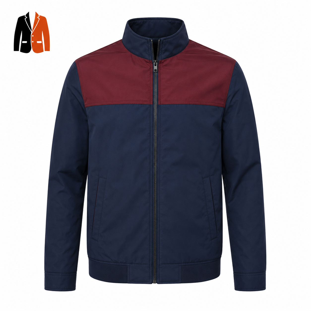 Navy Zip Front Stand Collar Jacket